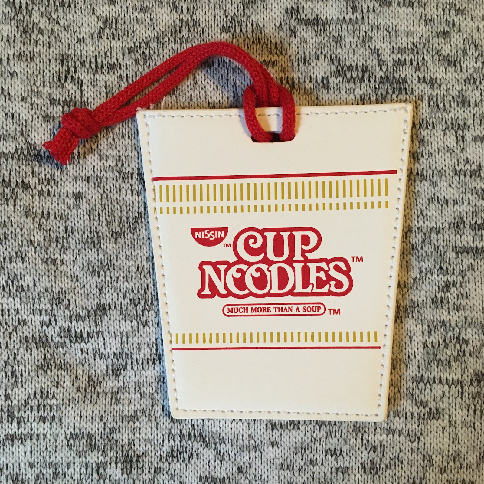 Cup Noodle luggage tag.